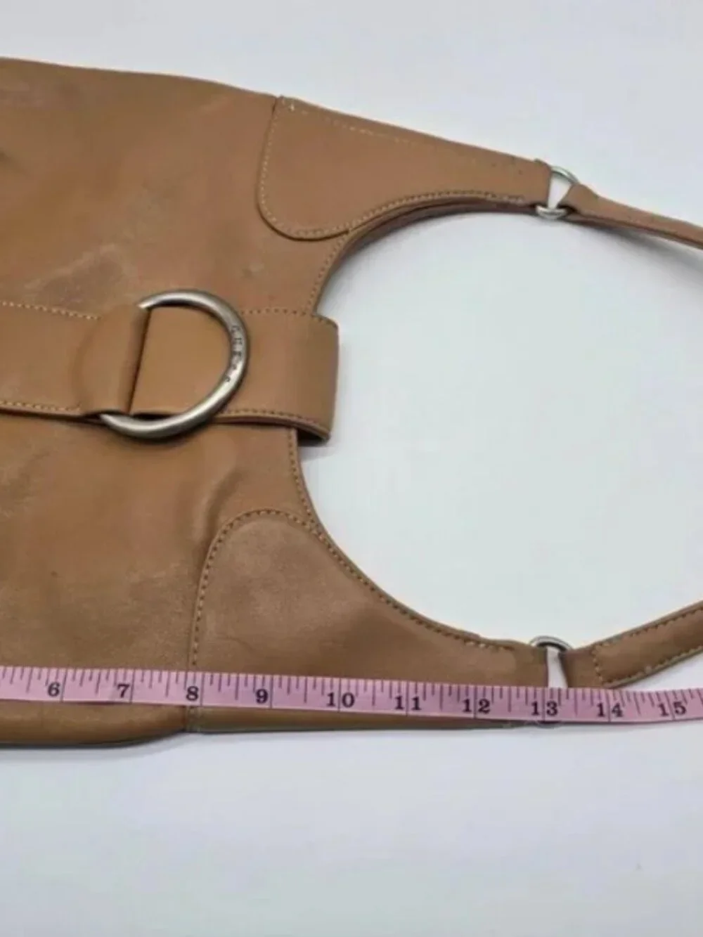 Vintage GUESS Y2K Hobo Shoulder Bag Camel Silver Ring Hardware